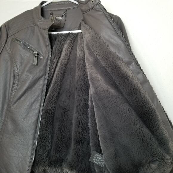 Jou Jou J2 Women's Gray Faux Leather Jacket Lined Zip Up 4 Zip Pockets Size M - Picture 7 of 11